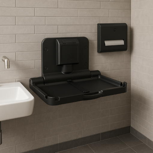Horizontal Wall-Mounted Baby Changing Table - Matt Black - Image 2