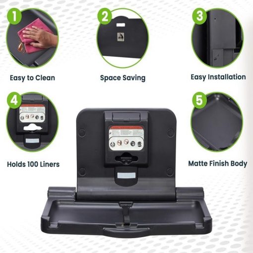 Horizontal Wall-Mounted Baby Changing Table - Matt Black - Image 6